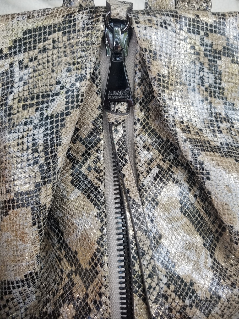 AIMEE KESTENBERG Snake-Print Tote in Beige, Black and Gold Tones - Picture 3 of 11